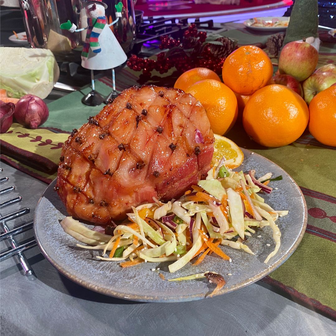 Orange and mustard glazed ham